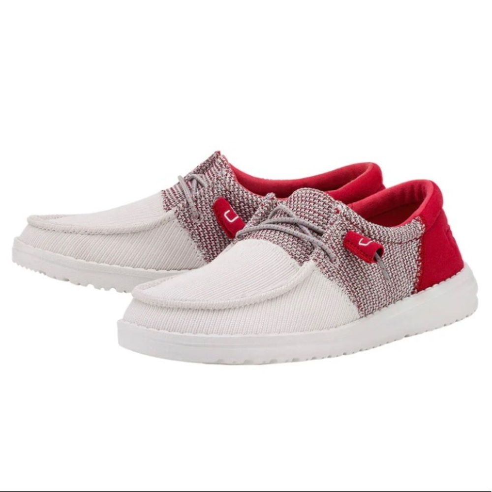 NWT Hey Dude Women's Red and White Shoes rags are still attached. Never worn.
